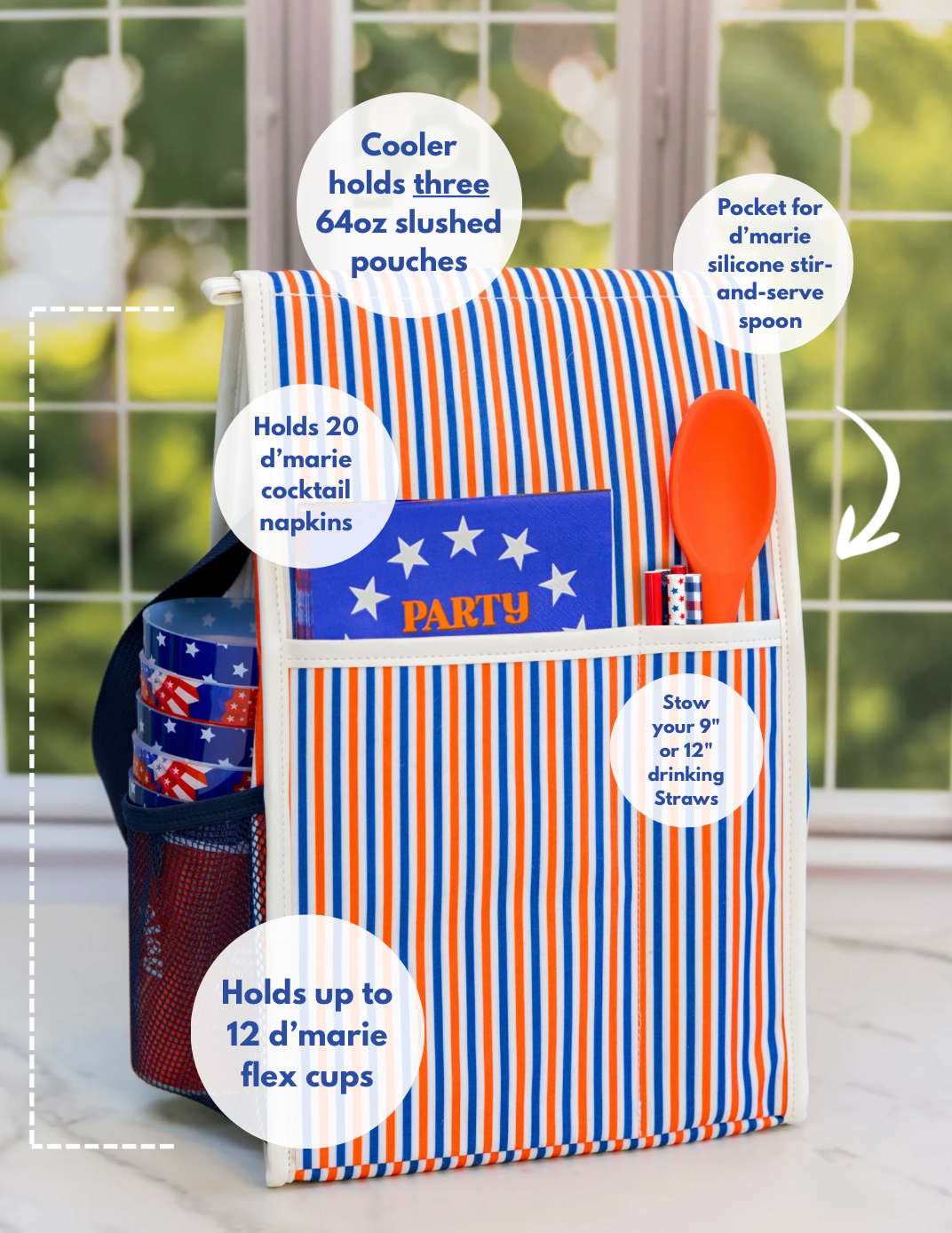 Red, White and Blue Insulated Frozen Cocktail Cooler with Strap