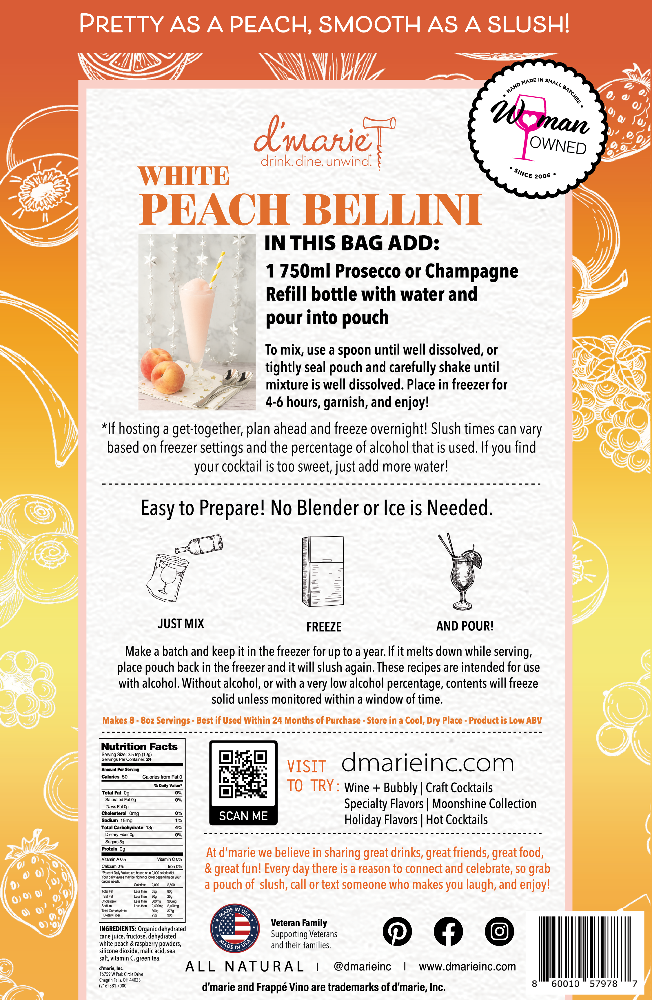 White Peach Bellini Cocktail - Ready-To-Freeze Cocktail