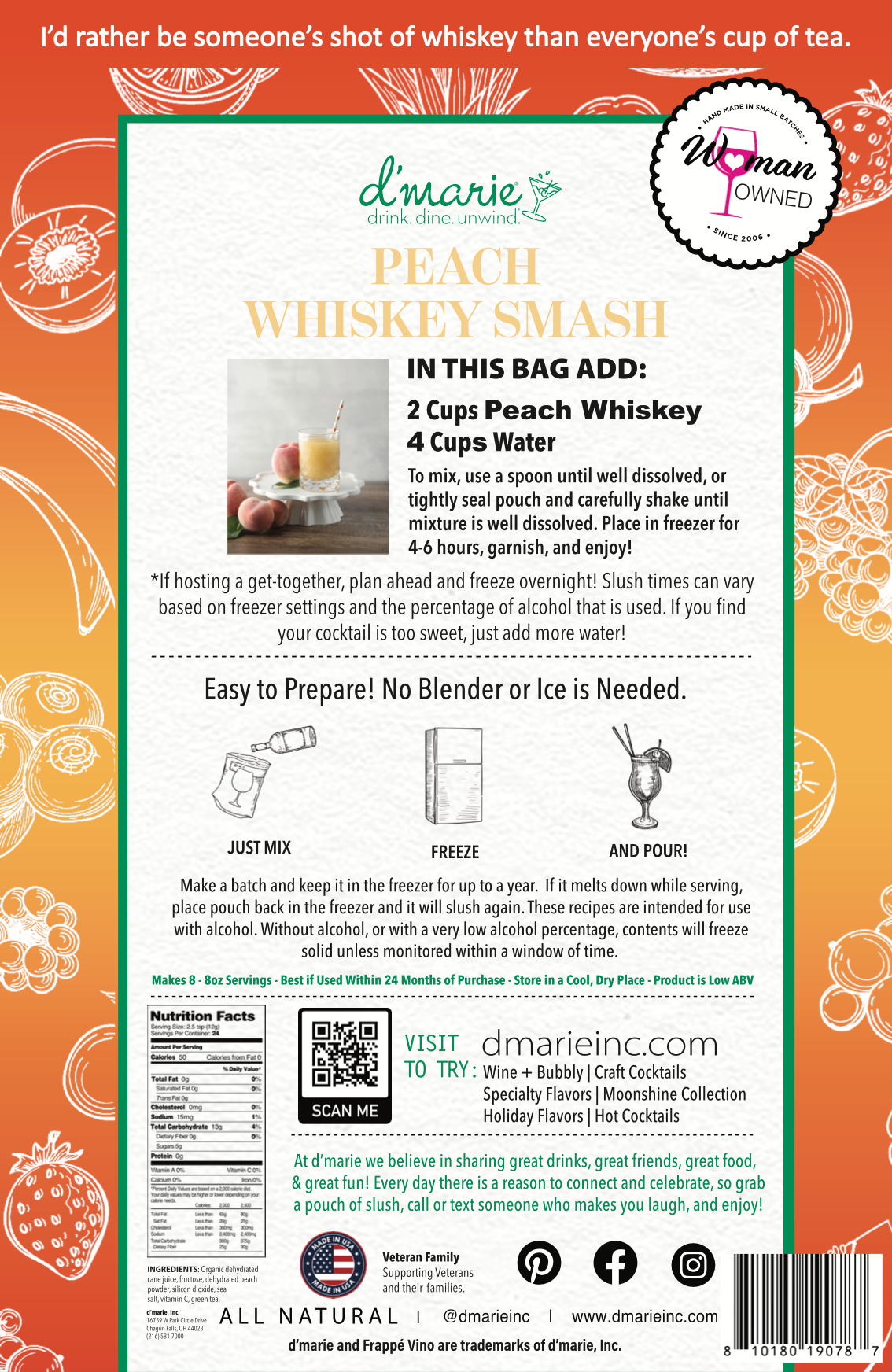 Peach Whiskey Smash Cocktail Mix - Ready-To-Freeze Cocktail