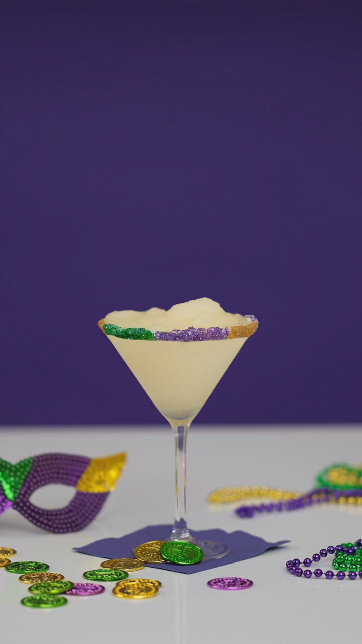 Load video: Mardi Gras King Cake Martini Cocktail - Ready-To-Freeze Cocktail